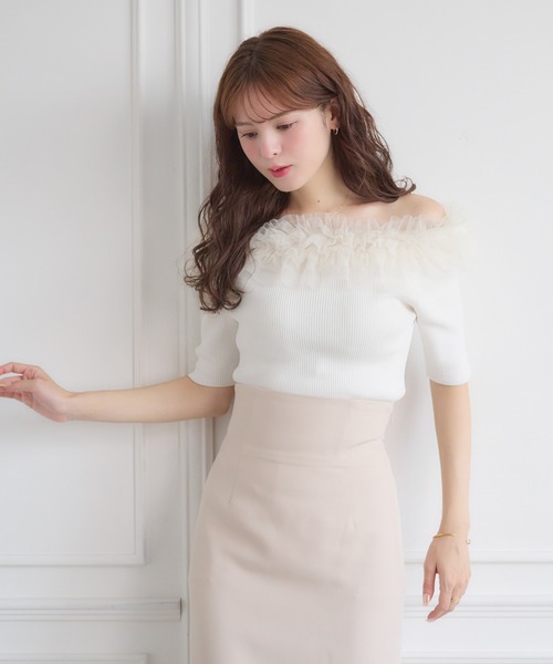 Ambre Neige(アンブルネージュ)の「frill tulle knit / フリルチュールニット(ニット/セーター・レディース・ブルー/オフホワイト/チャコールグレー・FREE)」の7枚目の写真