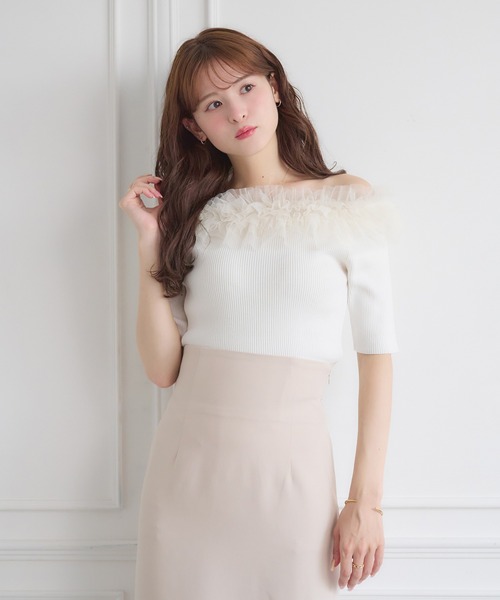 Ambre Neige(アンブルネージュ)の「frill tulle knit / フリルチュールニット(ニット/セーター・レディース・ブルー/オフホワイト/チャコールグレー・FREE)」の4枚目の写真