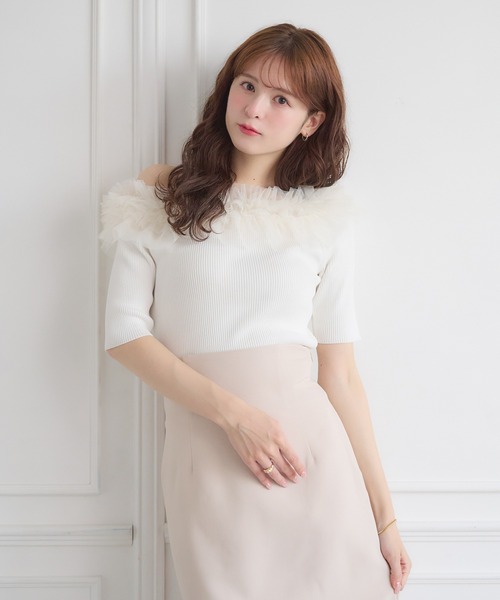 Ambre Neige(アンブルネージュ)の「frill tulle knit / フリルチュールニット(ニット/セーター・レディース・ブルー/オフホワイト/チャコールグレー・FREE)」の8枚目の写真