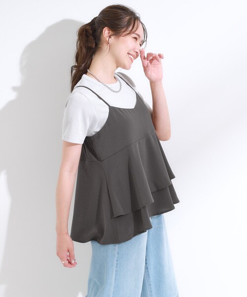 DRESKIP（ドレスキップ）の「【S-LL/セットアップ可/ひんやり】女性らしさ溢れる ティアードキャミソール（タンクトップ・レディース・ダークブラウン/ブルー/チャコールグレー・04/03/02/01）」の5枚目の写真