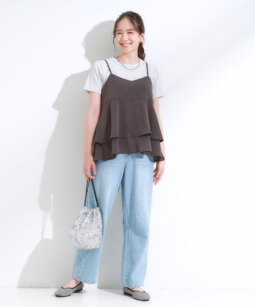 DRESKIP（ドレスキップ）の「【S-LL/セットアップ可/ひんやり】女性らしさ溢れる ティアードキャミソール（タンクトップ・レディース・ダークブラウン/ブルー/チャコールグレー・04/03/02/01）」の6枚目の写真