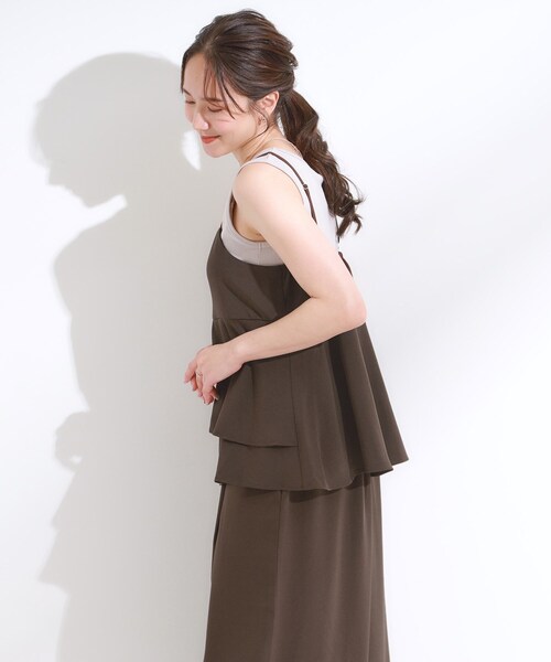 DRESKIP（ドレスキップ）の「【S-LL/セットアップ可/ひんやり】女性らしさ溢れる ティアードキャミソール（タンクトップ・レディース・ダークブラウン/ブルー/チャコールグレー・04/03/02/01）」の14枚目の写真