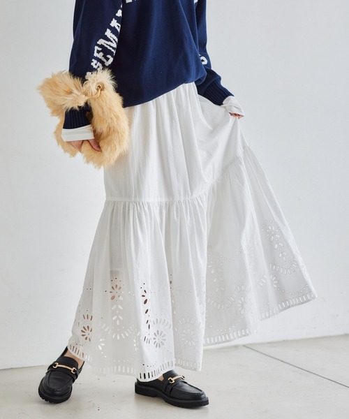 BARNYARDSTORM(バンヤードストーム)の「BARNYARDSTORM / スカラップコットンレーススカート / ハンドウォッシャブル(スカート・レディース・ブラック/ホワイト・FREE)」の1枚目の写真
