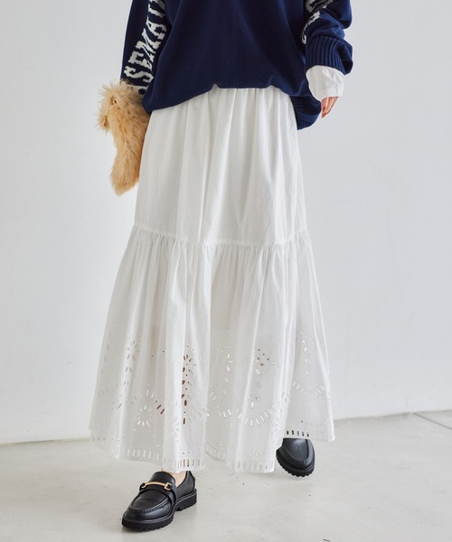 BARNYARDSTORM(バンヤードストーム)の「BARNYARDSTORM / スカラップコットンレーススカート / ハンドウォッシャブル(スカート・レディース・ブラック/ホワイト・FREE)」の3枚目の写真