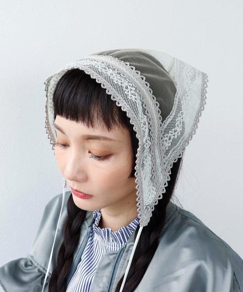 Three Four Time(スリーフォータイム)の「【ばら色の帽子】レース三角巾カチューシャ(カチューシャ・レディース・ホワイト/カーキ/ブラック・FREE)」の3枚目の写真