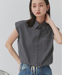 ノースリーブ ドロスト ショート丈チェックシャツ