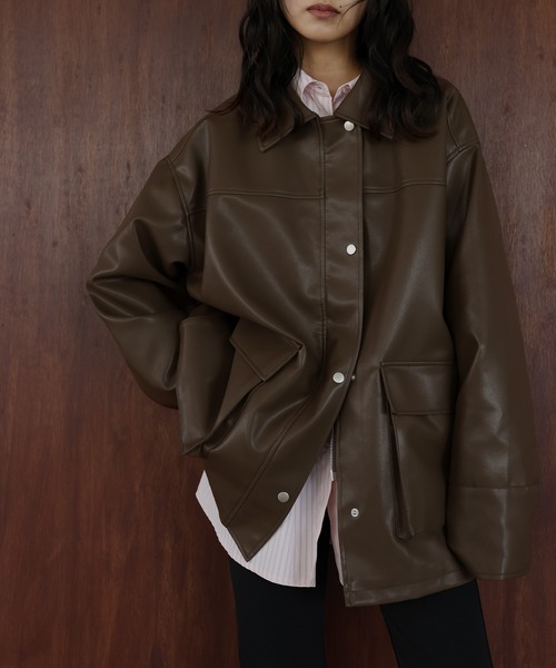 ちーさん【新品】フェイクレザーカバーオールＪＫ feepur カバーオール フェイクレザーカバーオール レディース