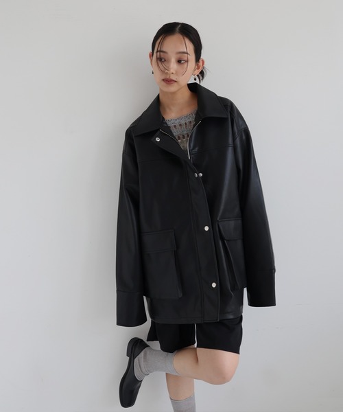 フェイクレザーカバーオール（ライダースジャケット）｜hellam（へラム