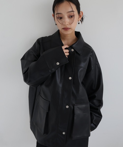 hellam フェイクレザーカバーオール フェイクレザーカバーオール（ライダースジャケット）｜hellam（へラム