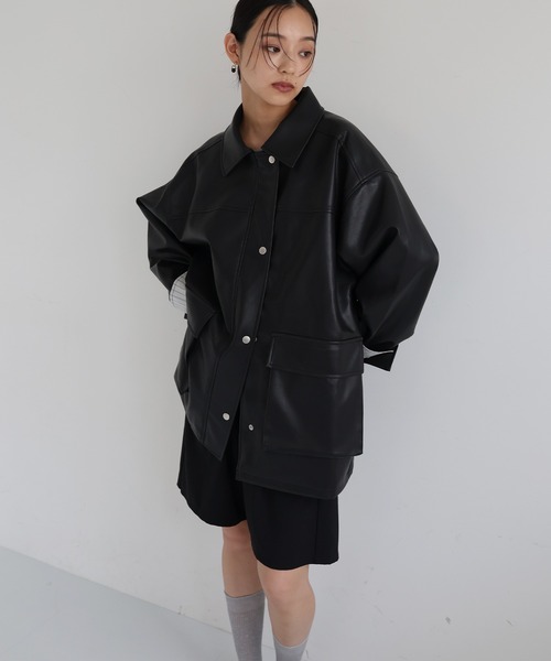 フェイクレザーカバーオール（ライダースジャケット）｜hellam（へラム