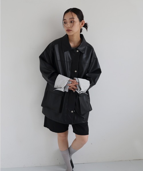 【値下げ】CHAROL フェイクレザーカバーオール レザージャケット ブラック 楽天市場】ショット ラムレザー カバーオール ジャケット 782