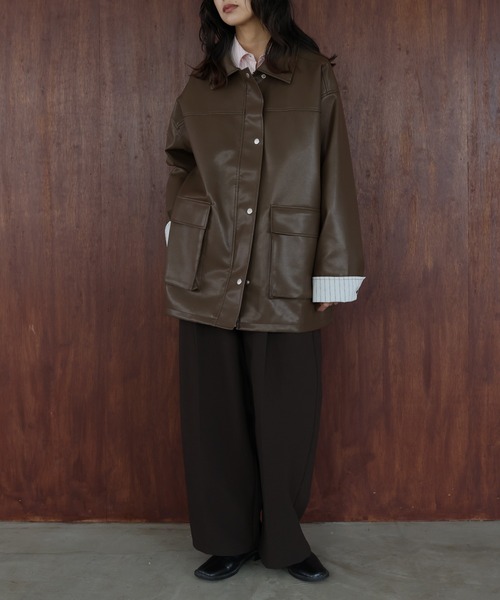 フェイクレザーカバーオール（ライダースジャケット）｜hellam（へラム