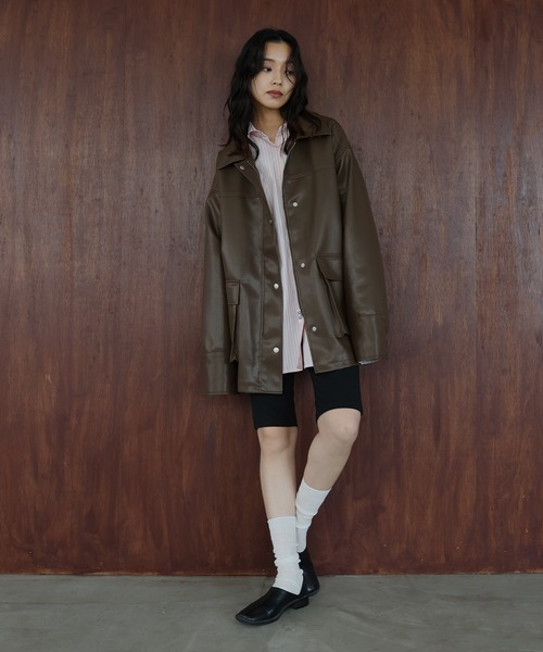 フェイクレザーカバーオール（ライダースジャケット）｜hellam（へラム