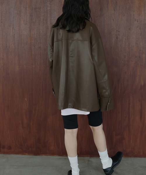 フェイクレザーカバーオール（ライダースジャケット）｜hellam（へラム