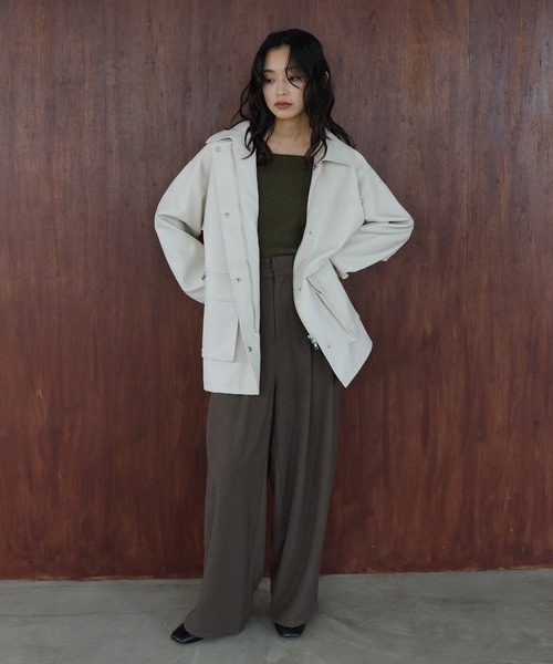 hellam（へラム）の「フェイクレザーカバーオール（ライダース