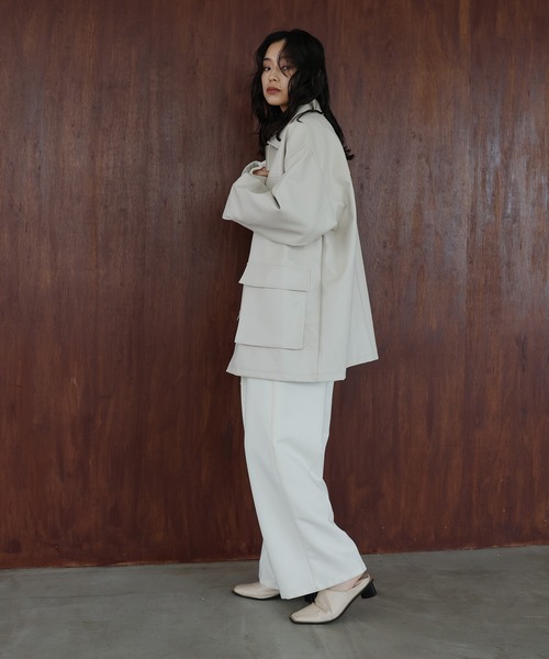 hellam（へラム）の「フェイクレザーカバーオール（ライダース