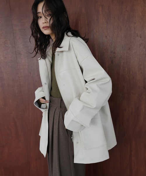 フェイクレザーカバーオール（ライダースジャケット）｜hellam（へラム