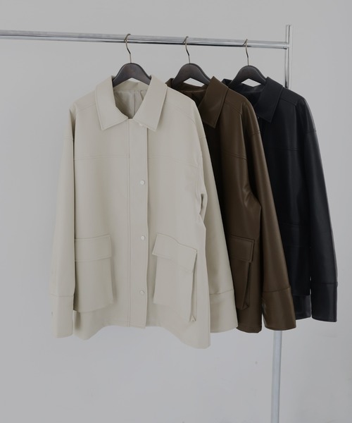 新品☆【MIESROHE】フェイクレザーカバーオールジャケット　レザージャケット MIESROHE（ミースロエ）の「フェイクレザーカバーオール
