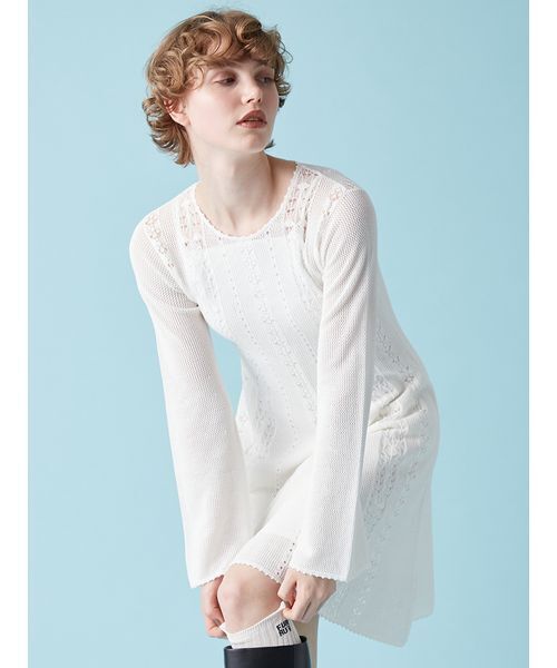 FURFUR(ファーファー)の「透かし編みニットワンピース(ワンピース・レディース・ブラック/ミント/ホワイト・F)」の4枚目の写真