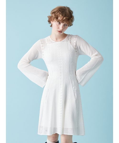 FURFUR(ファーファー)の「透かし編みニットワンピース(ワンピース・レディース・ブラック/ミント/ホワイト・F)」の8枚目の写真