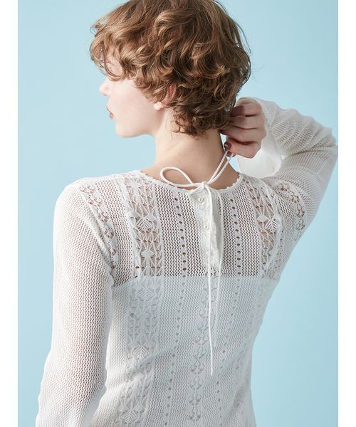 FURFUR(ファーファー)の「透かし編みニットワンピース(ワンピース・レディース・ブラック/ミント/ホワイト・F)」の11枚目の写真