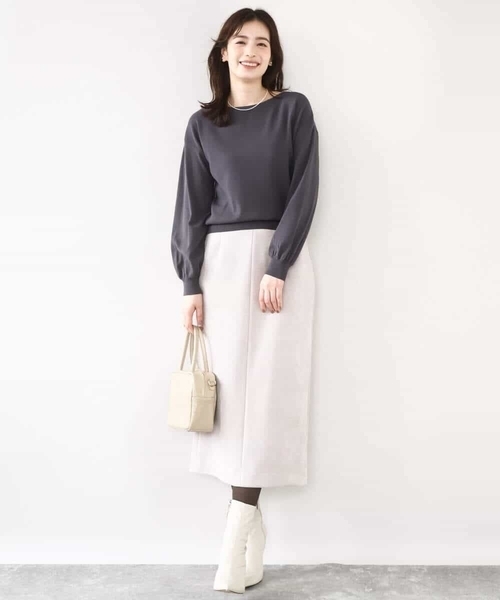 OFUON le MK（オフオンルエムケー）の「ボリューム袖ベーシックニット/洗える/WEB限定サイズあり（ニット/セーター・レディース・レッド/ダークグレー/ベージュ/ミント・36/38）」の17枚目の写真