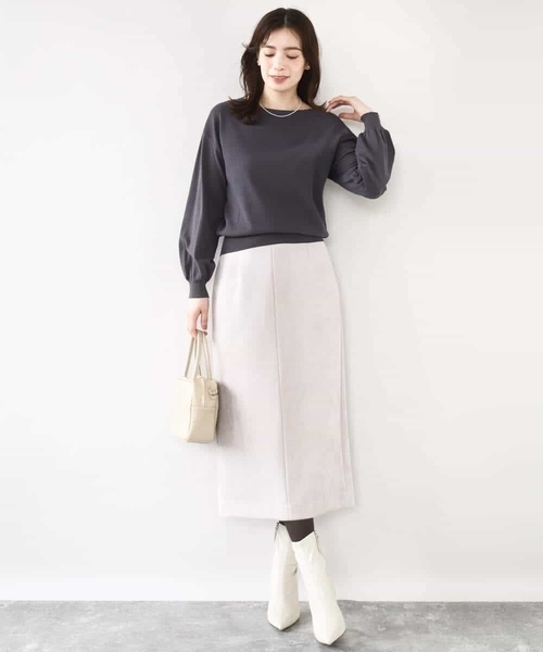 OFUON le MK（オフオンルエムケー）の「ボリューム袖ベーシックニット/洗える/WEB限定サイズあり（ニット/セーター・レディース・レッド/ダークグレー/ベージュ/ミント・36/38）」の12枚目の写真