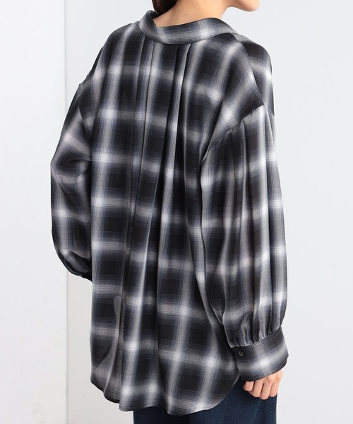 GALLORIA（ギャローリア）の「シアーチェックシャツ（シャツ/ブラウス・レディース・ブラウン/ブラック・S/M/L/LL）」の4枚目の写真