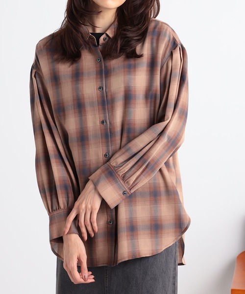 GALLORIA（ギャローリア）の「シアーチェックシャツ（シャツ/ブラウス・レディース・ブラウン/ブラック・S/M/L/LL）」の7枚目の写真