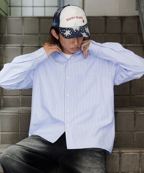 FREAK'S STORE(フリークスストア)の「限定展開 MR HEARTS/ミスターハーツ REGULAR COLLAR BOX CUT STRIPE SHIRT(シャツ/ブラウス・メンズ・ブラック/オフホワイト/ブルー・LARGE/MEDIUM/SMALL)」の8枚目の写真