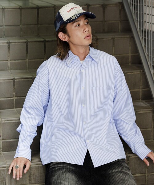 FREAK'S STORE(フリークスストア)の「限定展開 MR HEARTS/ミスターハーツ REGULAR COLLAR BOX CUT STRIPE SHIRT(シャツ/ブラウス・メンズ・ブラック/オフホワイト/ブルー・LARGE/MEDIUM/SMALL)」の9枚目の写真