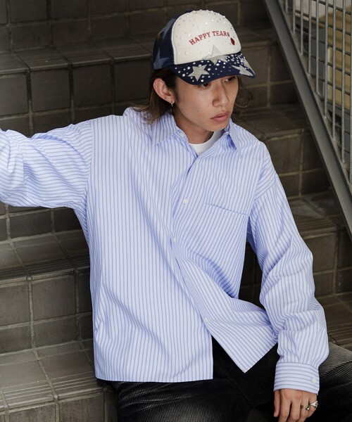 FREAK'S STORE(フリークスストア)の「限定展開 MR HEARTS/ミスターハーツ REGULAR COLLAR BOX CUT STRIPE SHIRT(シャツ/ブラウス・メンズ・ブラック/オフホワイト/ブルー・LARGE/MEDIUM/SMALL)」の10枚目の写真