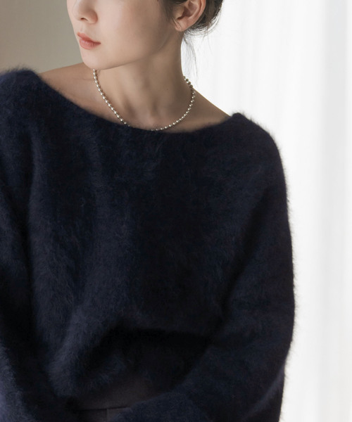 【新品・未使用】NOBLE ファーニット2WAYパフスリーブニット ノーブル NOBLE ファーニット2WAYパフスリーブニット （ネイビー