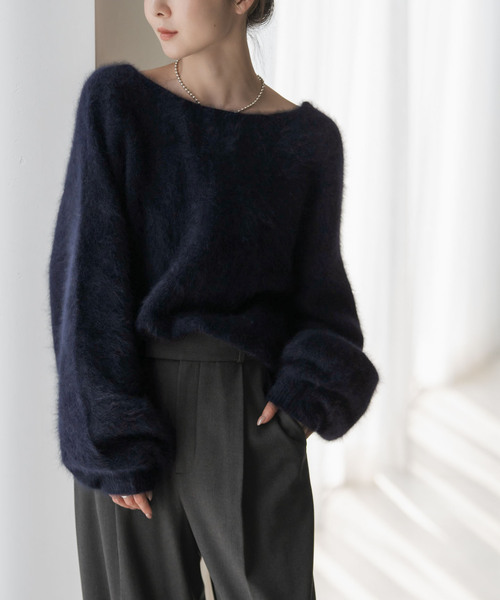 【新品・タグ付き】ファーニット2WAYパフスリーブニット 新品タグ付き NOBLE ノーブルファーニット2WAYパフスリーブニット