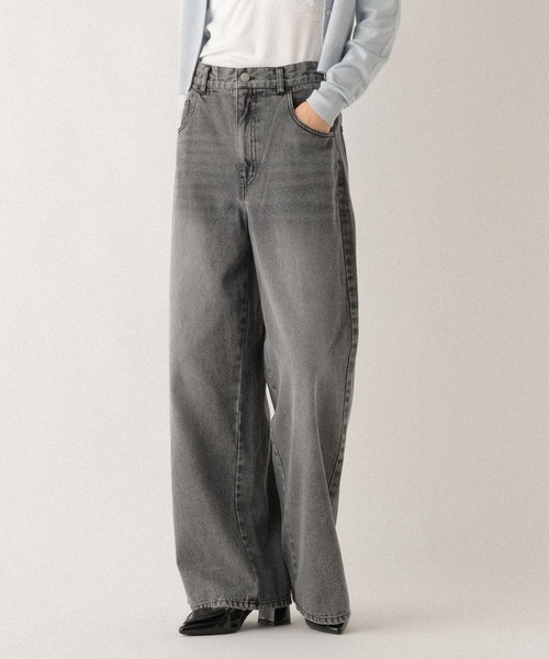 Heather（ヘザー）の「【ウエストサイドボタンで自由にフィット】2WAYデニムワイドパンツ　593596（デニムパンツ・レディース・グレー/ブラウン/ブルー・M/S）」の2枚目の写真