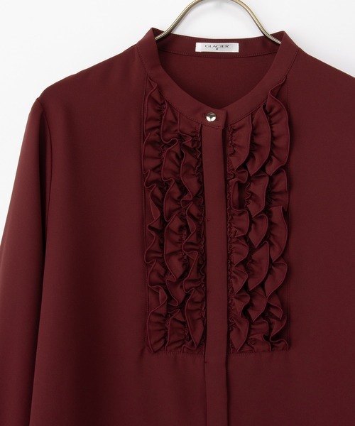 Honeys（ハニーズ）の「胸元フリルブラウス（シャツ/ブラウス・レディース・グレイッシュベージュ/アイボリー/ボルドー/チャコール・S/M/LL/L）」の21枚目の写真