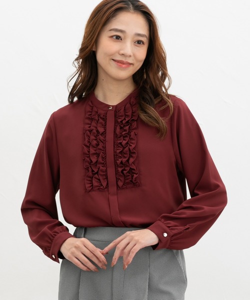 Honeys（ハニーズ）の「胸元フリルブラウス（シャツ/ブラウス・レディース・グレイッシュベージュ/アイボリー/ボルドー/チャコール・S/M/LL/L）」の8枚目の写真