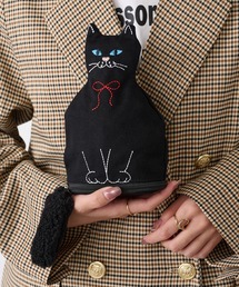 cache cache | 【cache cache】ネコ刺繍ポーチ マチあり 自立型 ねこ 黒猫 白猫　メイクポーチ/化粧ポーチ/旅行ポーチ(ポーチ)