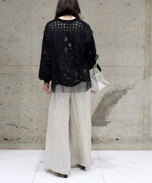 Jines(ジネス)の「レース×チュールカーディガン【WEB限定】(カーディガン/ボレロ・レディース・ホワイト/ブラック・38)」の9枚目の写真