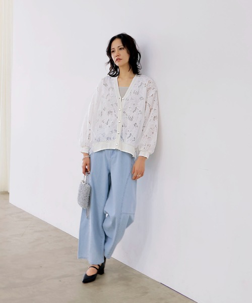 Jines(ジネス)の「レース×チュールカーディガン【WEB限定】(カーディガン/ボレロ・レディース・ホワイト/ブラック・38)」の3枚目の写真