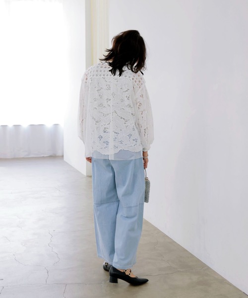 Jines(ジネス)の「レース×チュールカーディガン【WEB限定】(カーディガン/ボレロ・レディース・ホワイト/ブラック・38)」の4枚目の写真