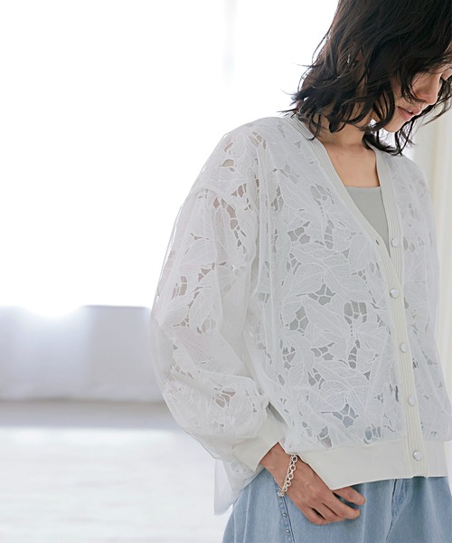 Jines(ジネス)の「レース×チュールカーディガン【WEB限定】(カーディガン/ボレロ・レディース・ホワイト/ブラック・38)」の5枚目の写真