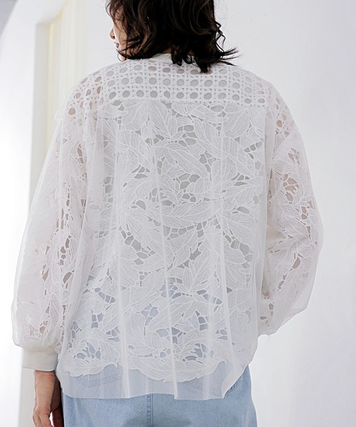 Jines(ジネス)の「レース×チュールカーディガン【WEB限定】(カーディガン/ボレロ・レディース・ホワイト/ブラック・38)」の6枚目の写真