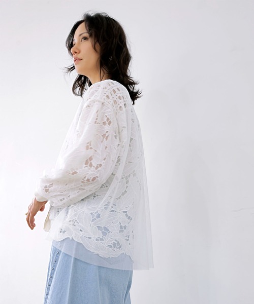 Jines(ジネス)の「レース×チュールカーディガン【WEB限定】(カーディガン/ボレロ・レディース・ホワイト/ブラック・38)」の7枚目の写真