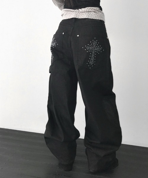 THEAIRTOWN(ジエアタウン)の「ninteen cross wide pt(デニムパンツ・レディース・ブラック・MEDIUM/SMALL)」の8枚目の写真