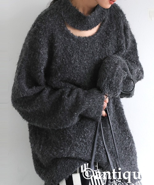 セール】ブークレ調 カットアウトニット（ニット/セーター）｜antiqua