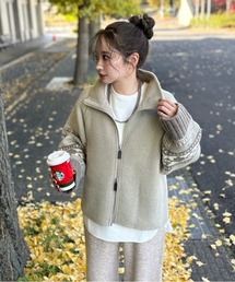 jacquard double zip knit /スタンドカラージャガード柄ダブルジップニット