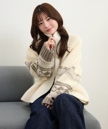 jacquard double zip knit /スタンドカラージャガード柄ダブルジップニット