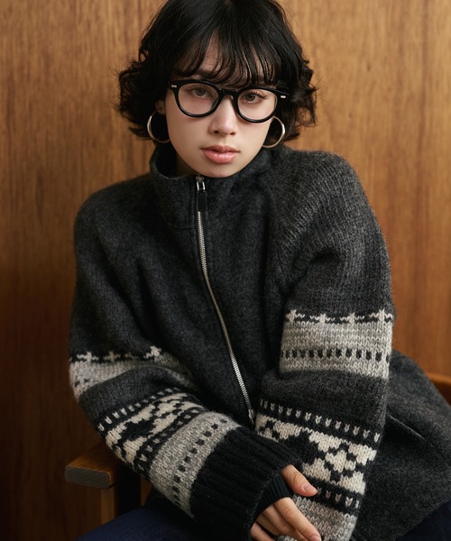 LAULEN（ローレン）の「jacquard double zip knit /スタンドカラージャガード柄ダブルジップニット（ニット/セーター・レディース・アイボリー/ベージュ/ブラック・FREE）」の12枚目の写真