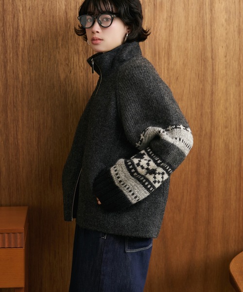 LAULEN（ローレン）の「jacquard double zip knit /スタンドカラージャガード柄ダブルジップニット（ニット/セーター・レディース・アイボリー/ベージュ/ブラック・FREE）」の15枚目の写真
